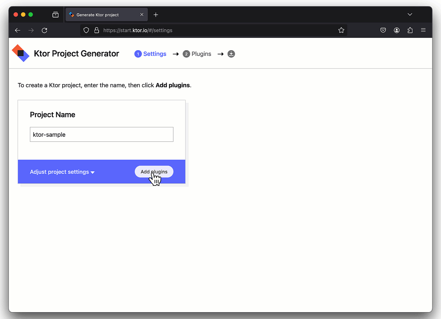 An image showing the functionality of selecting plugins from the Ktor Project Generator