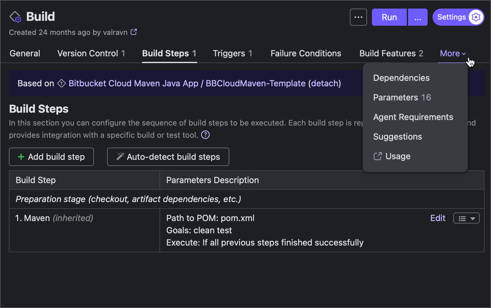 Configuration tabs in TeamCity
